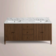 Luvoriel Reeded Double Vanity — BROWN OAK / CARRARA / RECTANGLE