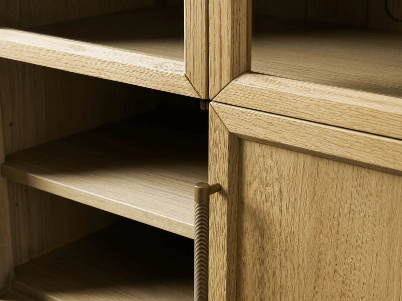 Haven Glass-Door Oak Cabinet  36“W 46”W