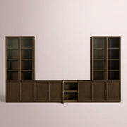 Norvella Modular Glass Media Cabinet Set — MOCHA