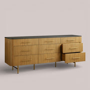 Favera Nine-Drawer Dresser — HONEY / BLUESTONE