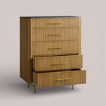 Favera Five-Drawer Dresser — HONEY / BLUESTONE