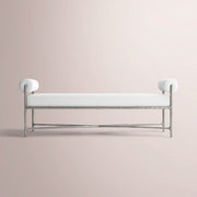 Caloria Fabric Double-Bolster End-of-Bed Bench — FORGED PEWTER / WHITE / 60
