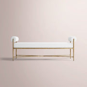Caloria Fabric Double-Bolster End-of-Bed Bench — FORGED BRASS / WHITE / 48