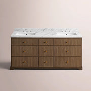 Celorin Reeded Double Vanity — BROWN OAK / CARRARA / RECTANGLE