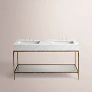 Caloria Double Washstand — FORGED BRASS / Italian Carrara marble / RECTANGLE-60
