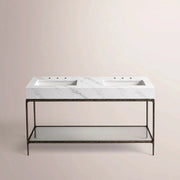 Caloria Double Washstand — FORGED BRONZE / Italian Carrara marble / RECTANGLE-60