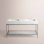 Caloria Double Washstand — FORGED PEWTER / Italian Carrara marble / RECTANGLE-60