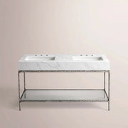 Caloria Double Washstand — FORGED PEWTER / Italian Carrara marble / RECTANGLE-60