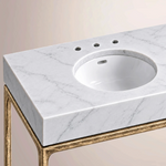 Caloria Extra-Wide Washstand — FORGED BRASS / CARRARA / OVAL