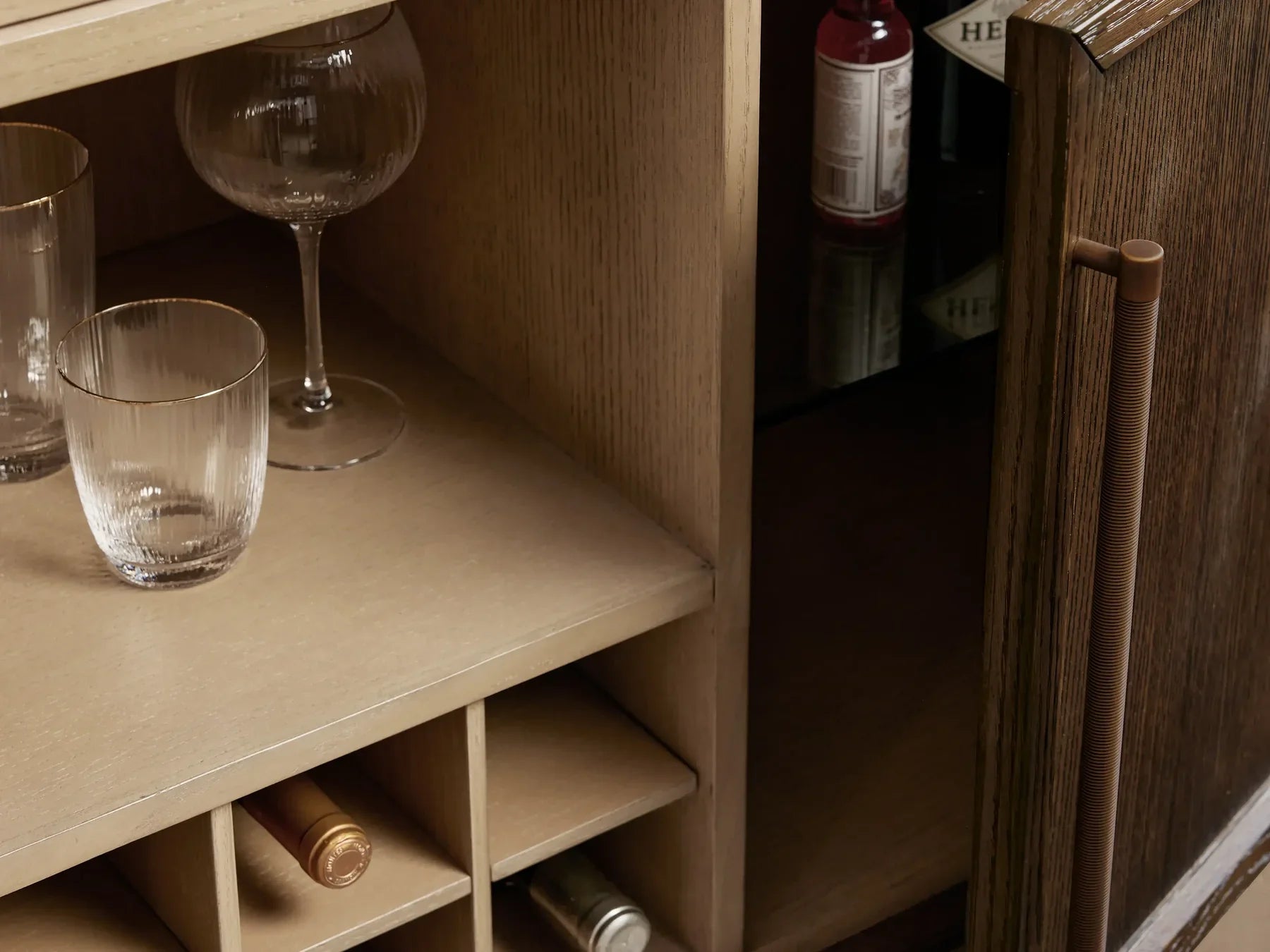 Haven Oak Liquor Cabinet 36”W