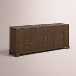 Celorin Emperador Reeded Drawer Dresser — BROWN OAK-BROWN MARBLE / 9-DRAWER DRESSER
