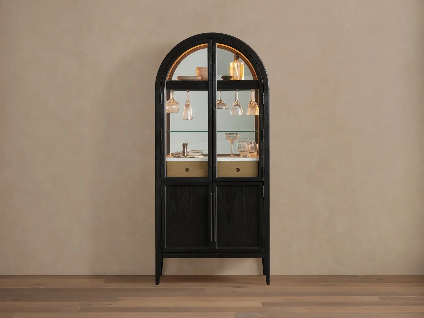 Haven Oak Liquor Cabinet 36”W