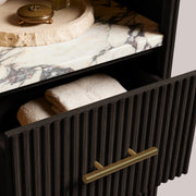 Favera Tall Bath Cabinet — EBONY / CALACATTA VIOLA