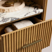 Favera Tall Bath Cabinet — HONEY / CALACATTA VIOLA