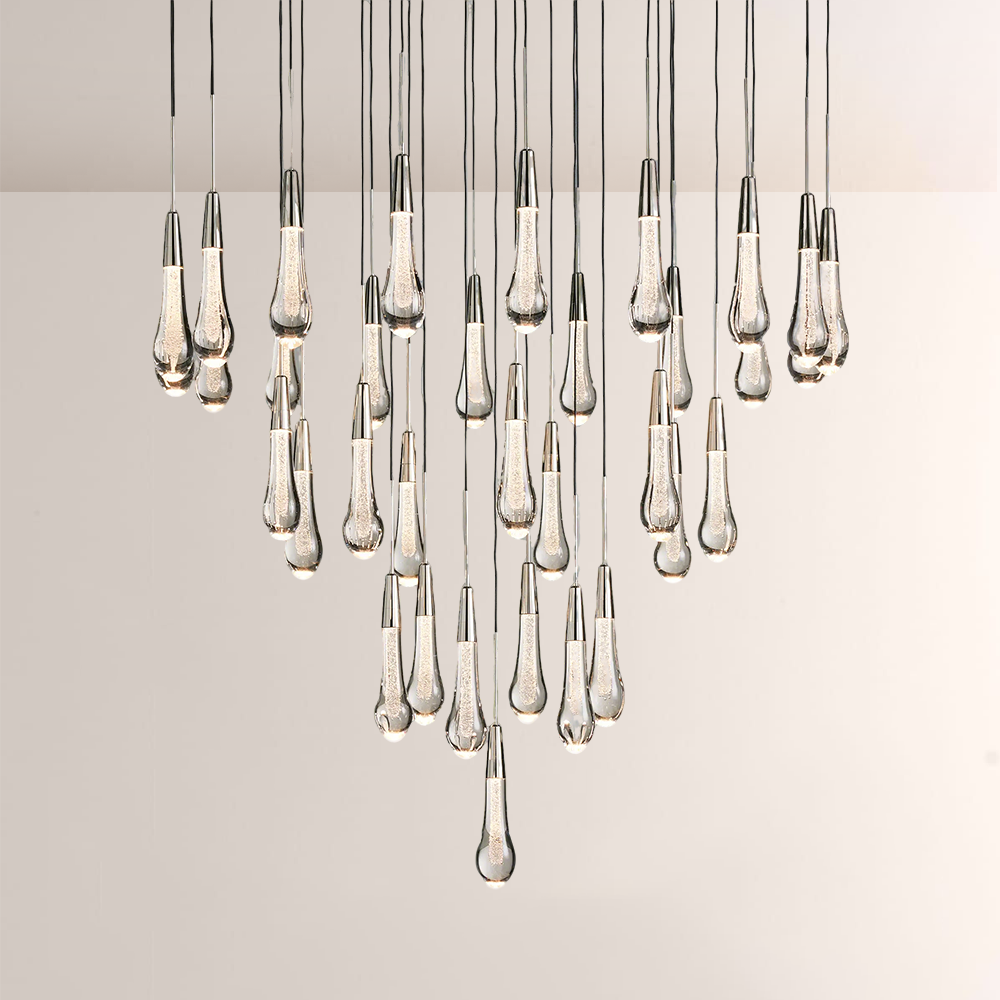 Raindrop Glass Round Solitaire Chandelier -kimoylights