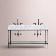 Caloria Double Washstand — FORGED LRON / Italian Carrara marble / RECTANGLE-60