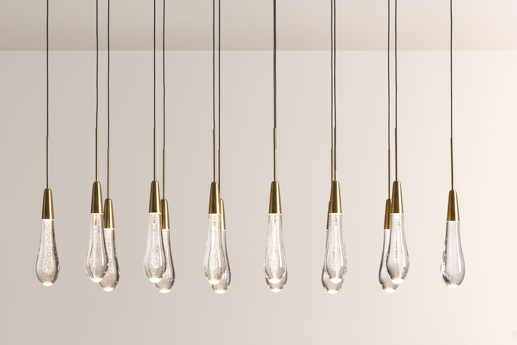 Raindrop Glass Solitaire Linear Chandelier-kimoylights