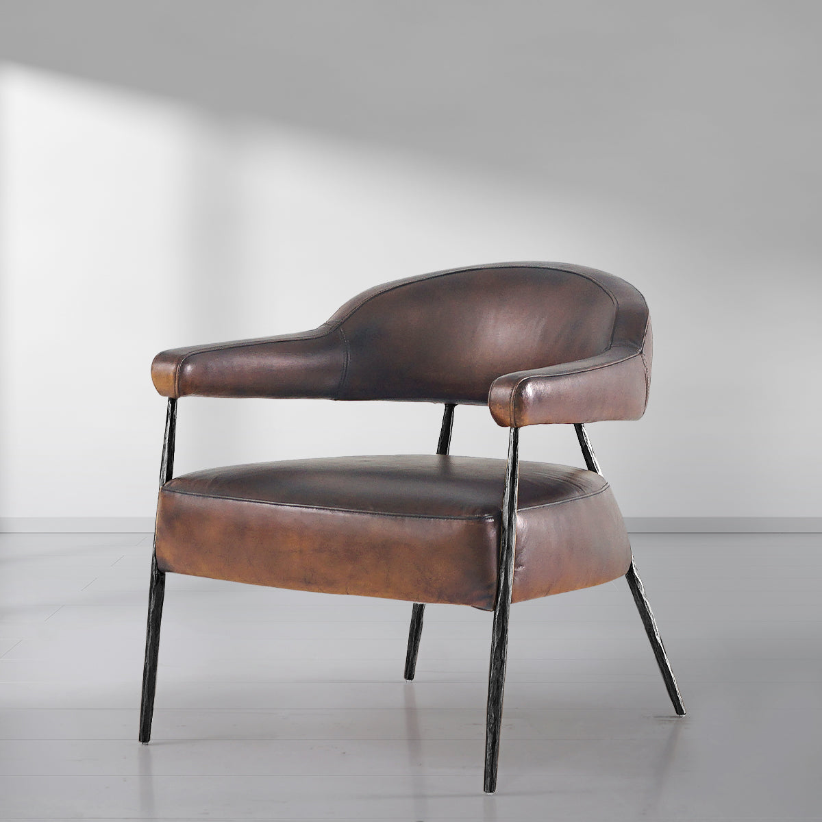 Axton Forge Brown Leather Lounge Armchair for Living Room