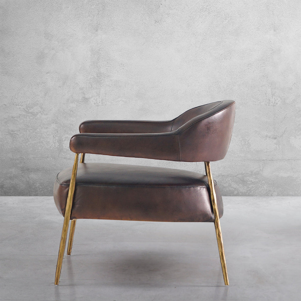 Axton Forge Brown Leather Lounge Armchair for Living Room