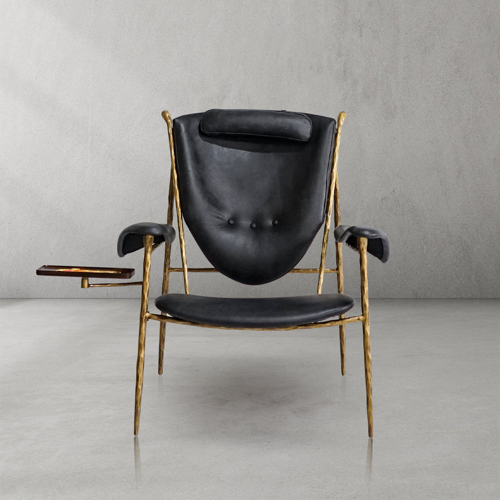 Axton Forge Wooden Plate Leather Armchair For Living Room