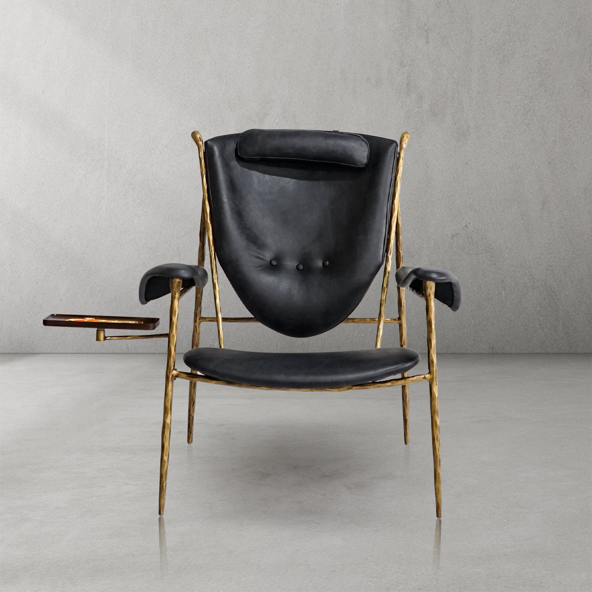 Axton Forge Wooden Plate Leather Armchair For Living Room