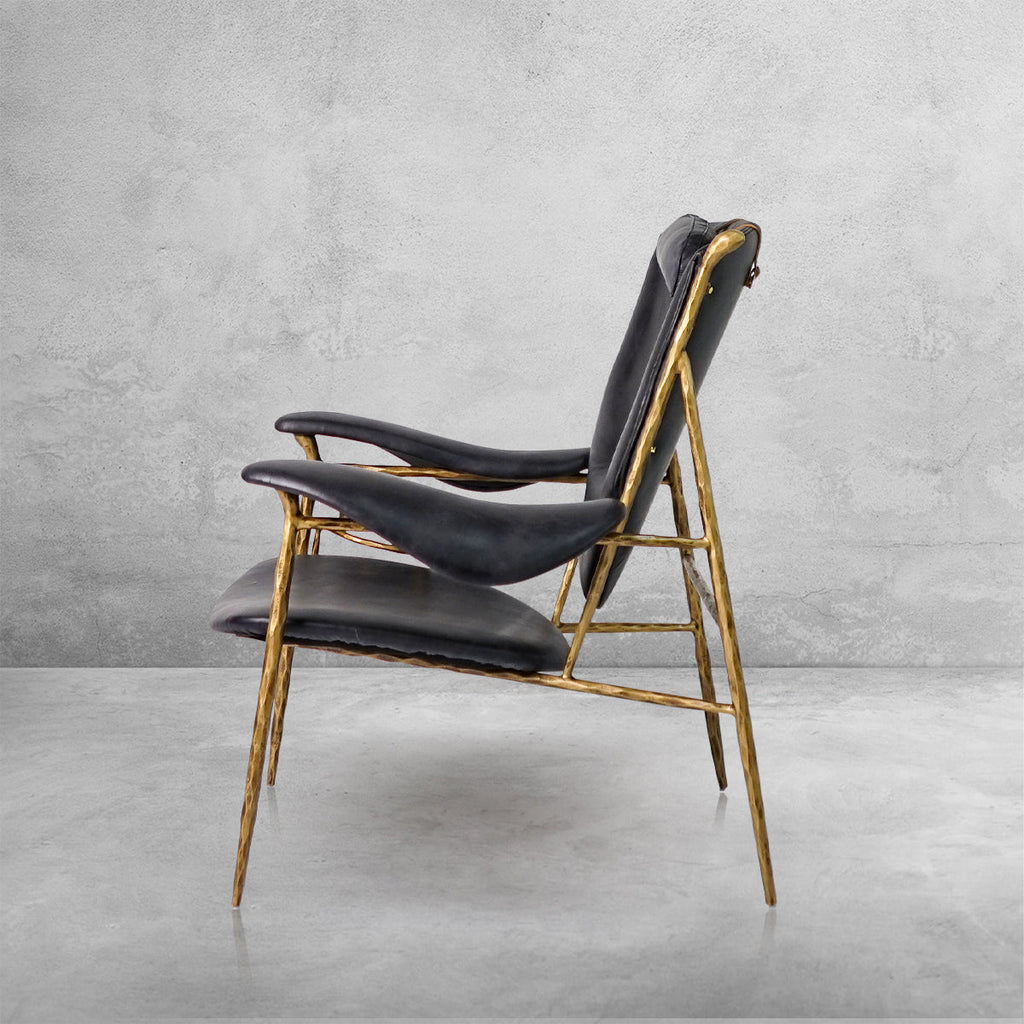 Axton Forge Wooden Plate Leather Armchair For Living Room