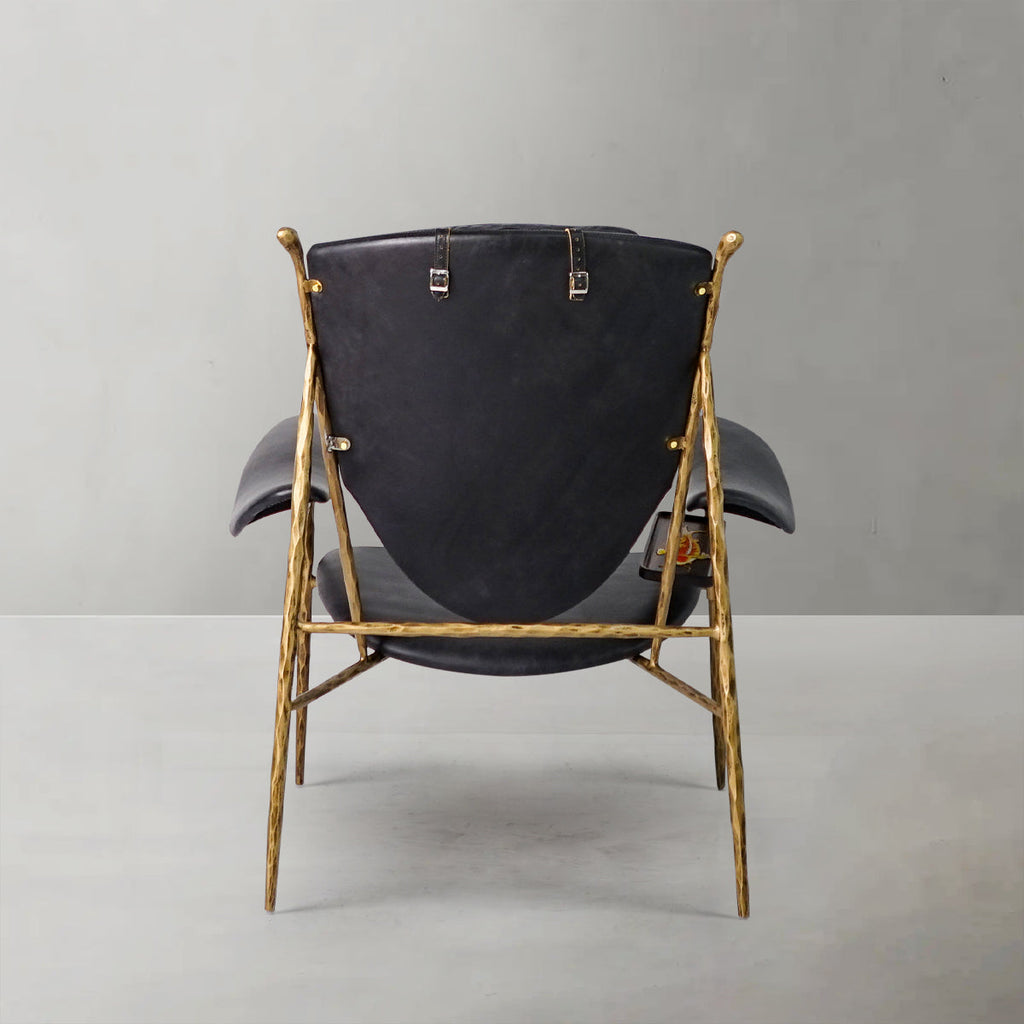 Axton Forge Wooden Plate Leather Armchair For Living Room
