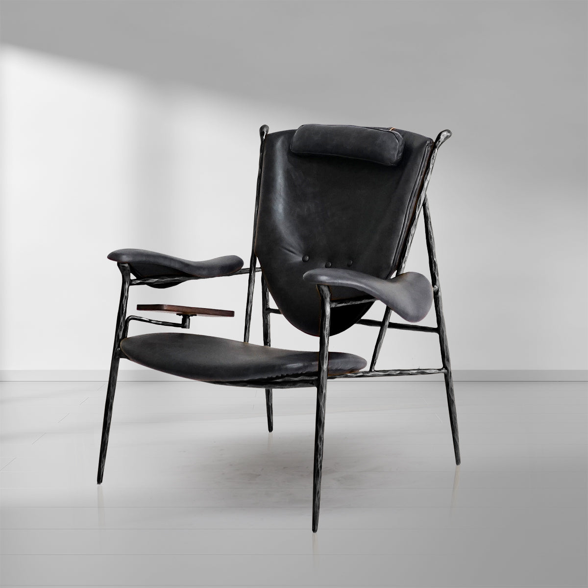 Axton Forge Wooden Plate Leather Armchair For Living Room