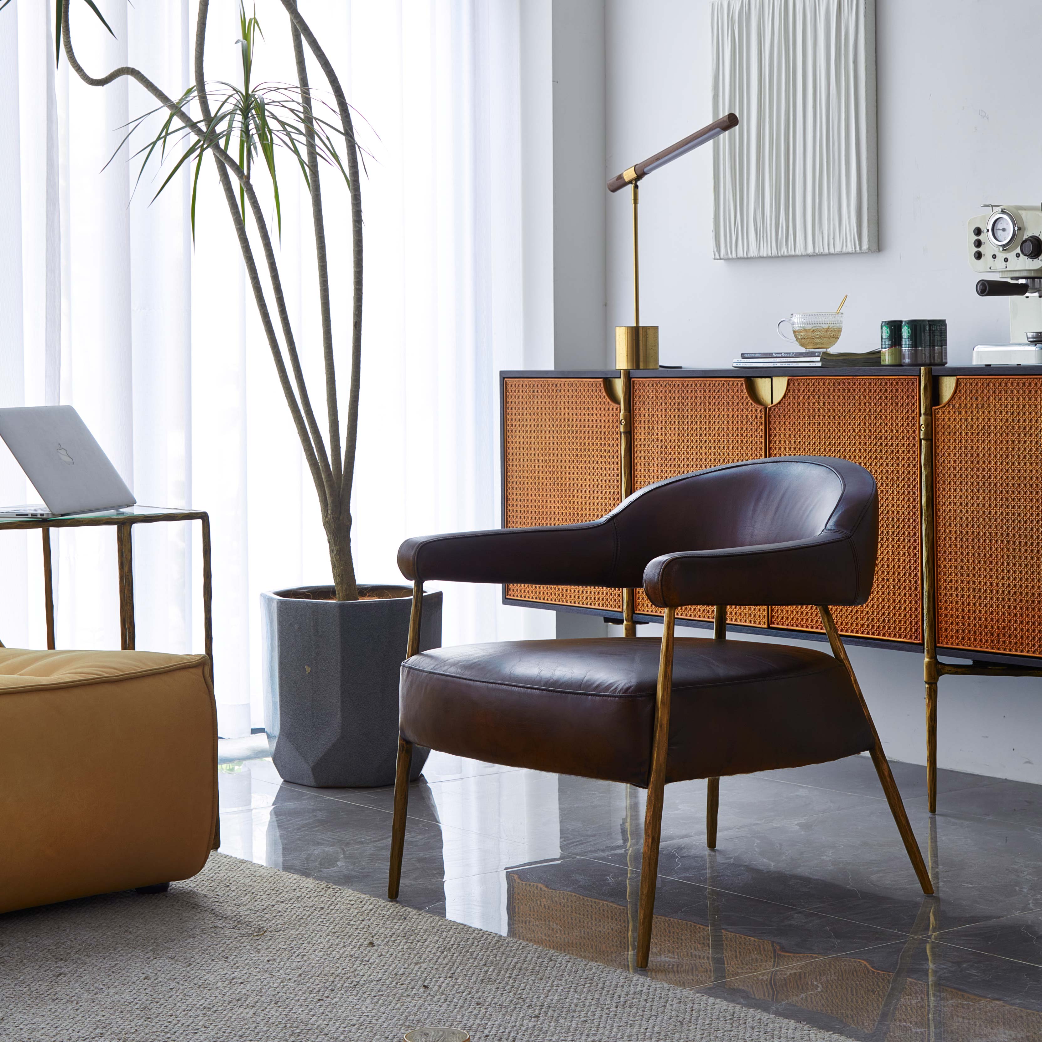 Axton Forge Brown Leather Lounge Armchair for Living Room
