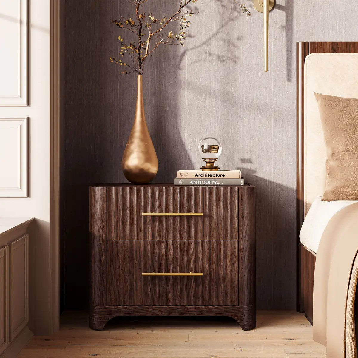 Kian Solid Oak Nightstand For Bedroom