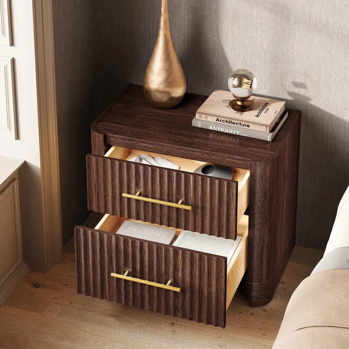 Kian Solid Oak Nightstand For Bedroom