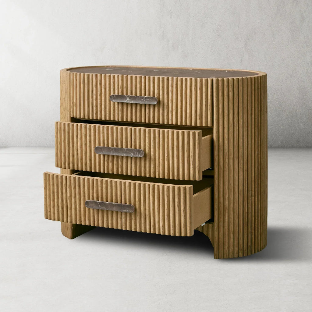 Alder Fluted 3-Drawer Nightstand