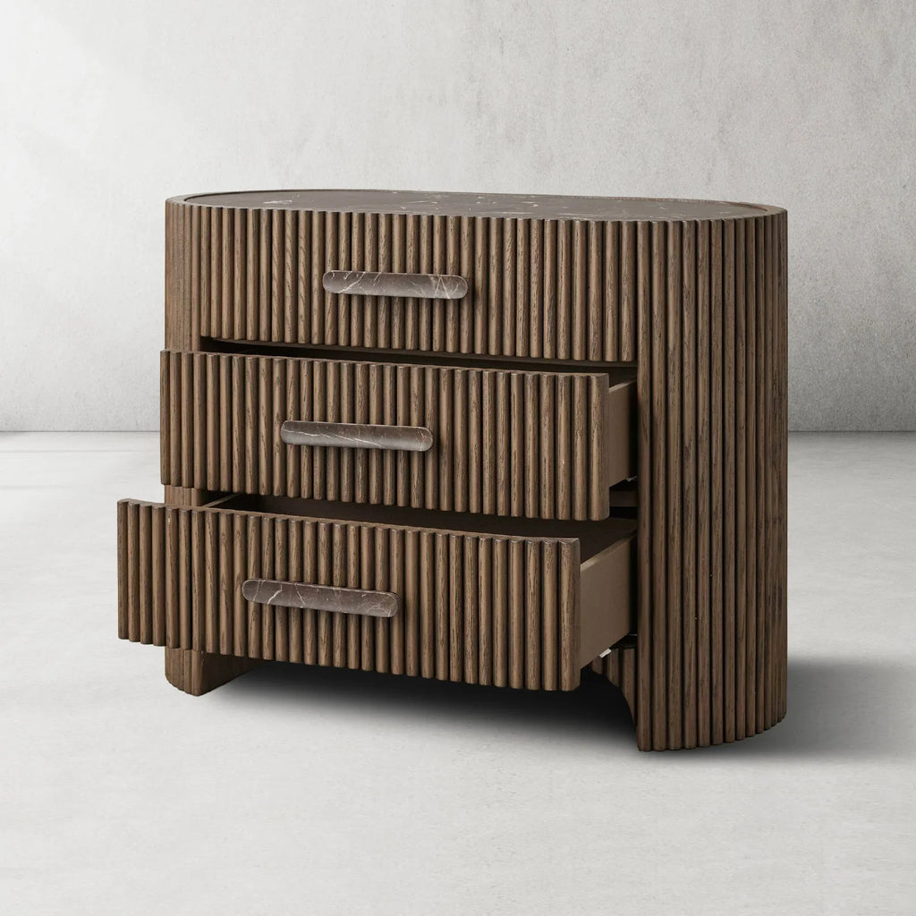 Alder Fluted 3-Drawer Nightstand