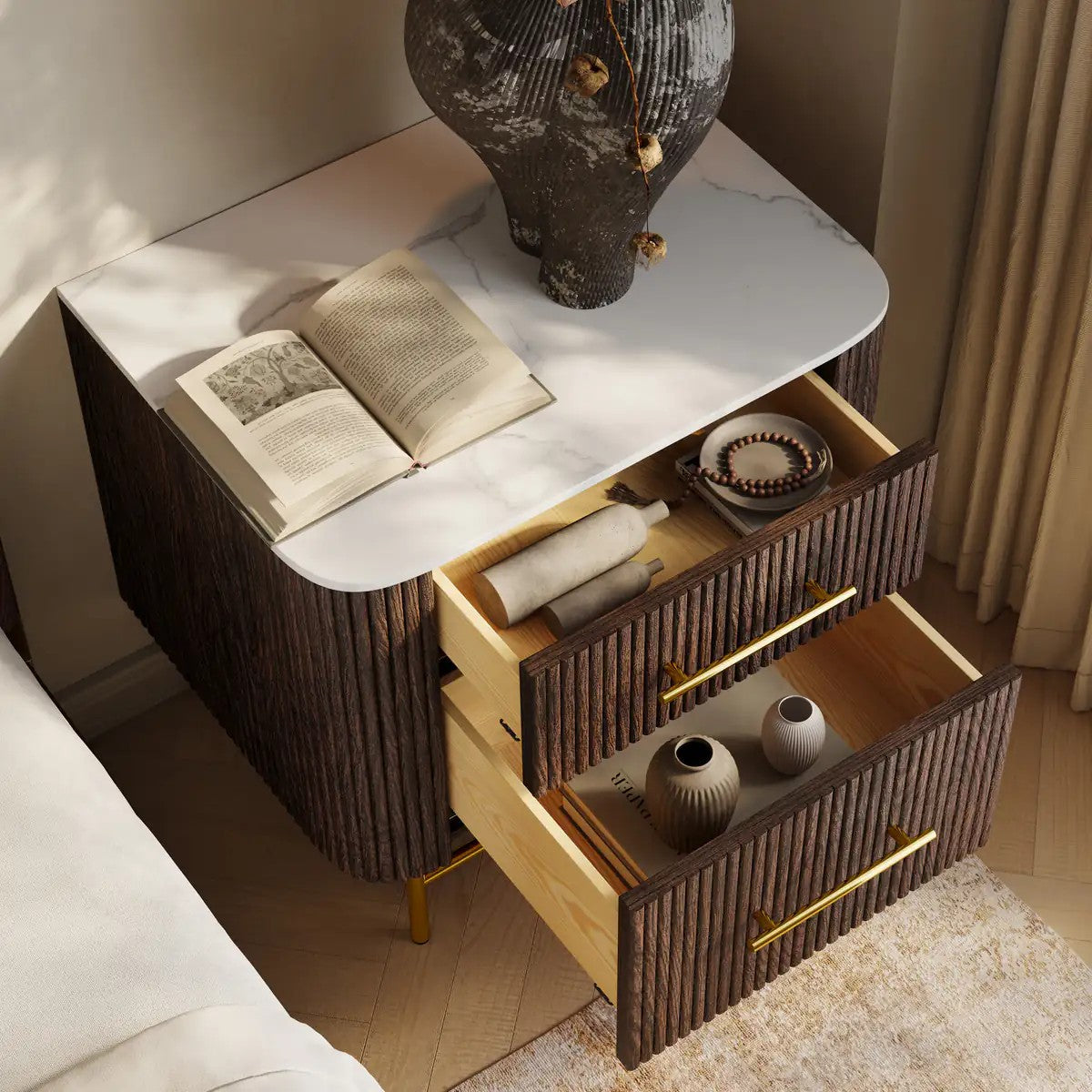 Cedar Oak Stone Nightstand 26" For Bedroom