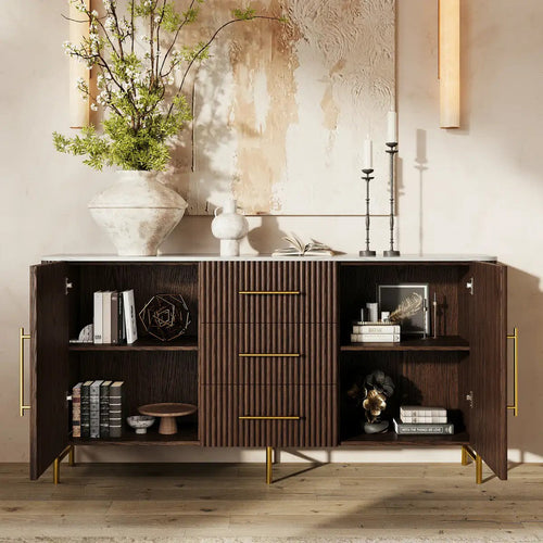 Cedar Oak Stone Sideboard With Drawers For Dining Room