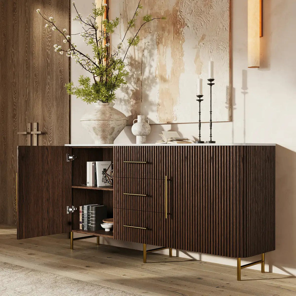 Cedar Oak Stone Sideboard With Drawers For Dining Room
