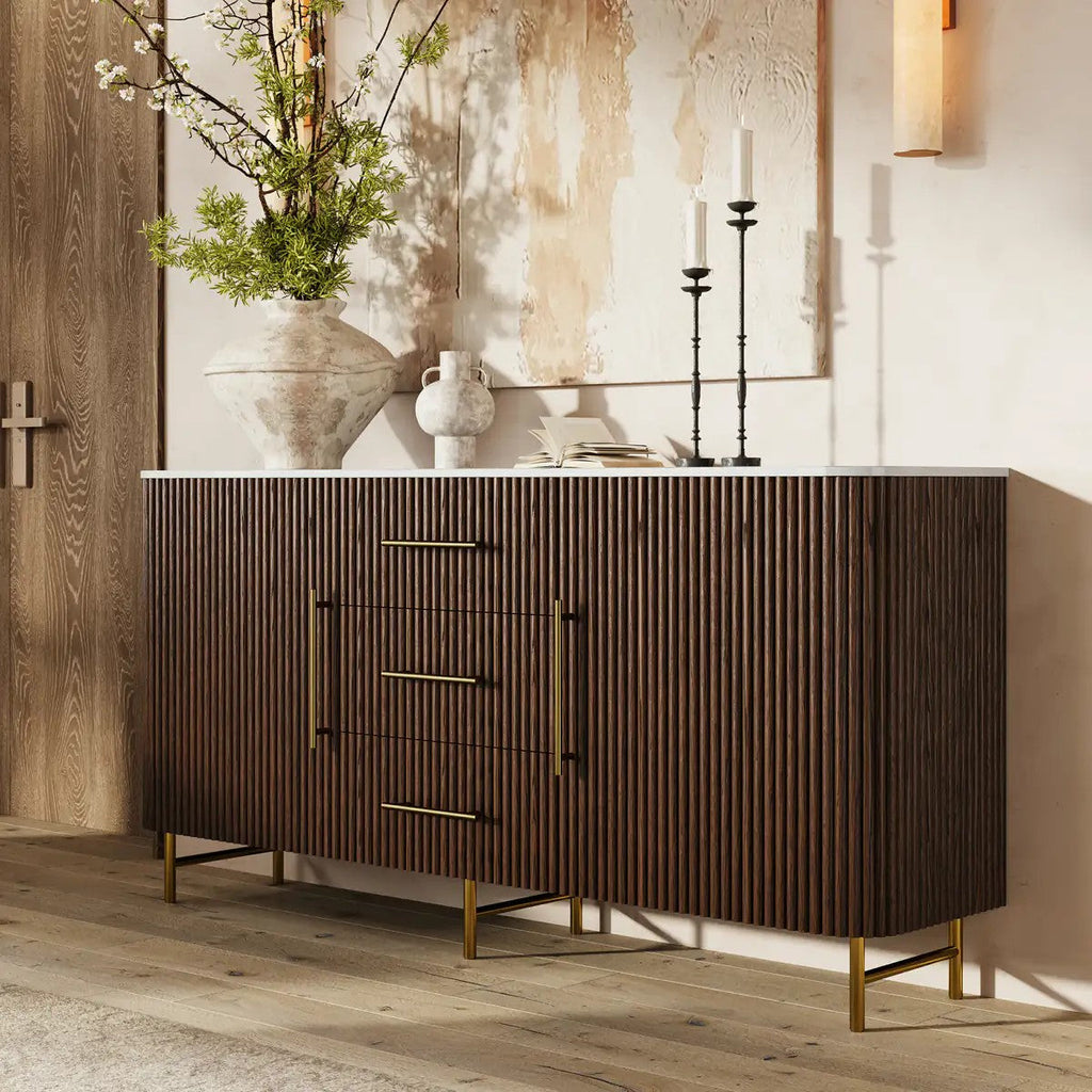 Cedar Oak Stone Sideboard With Drawers For Dining Room