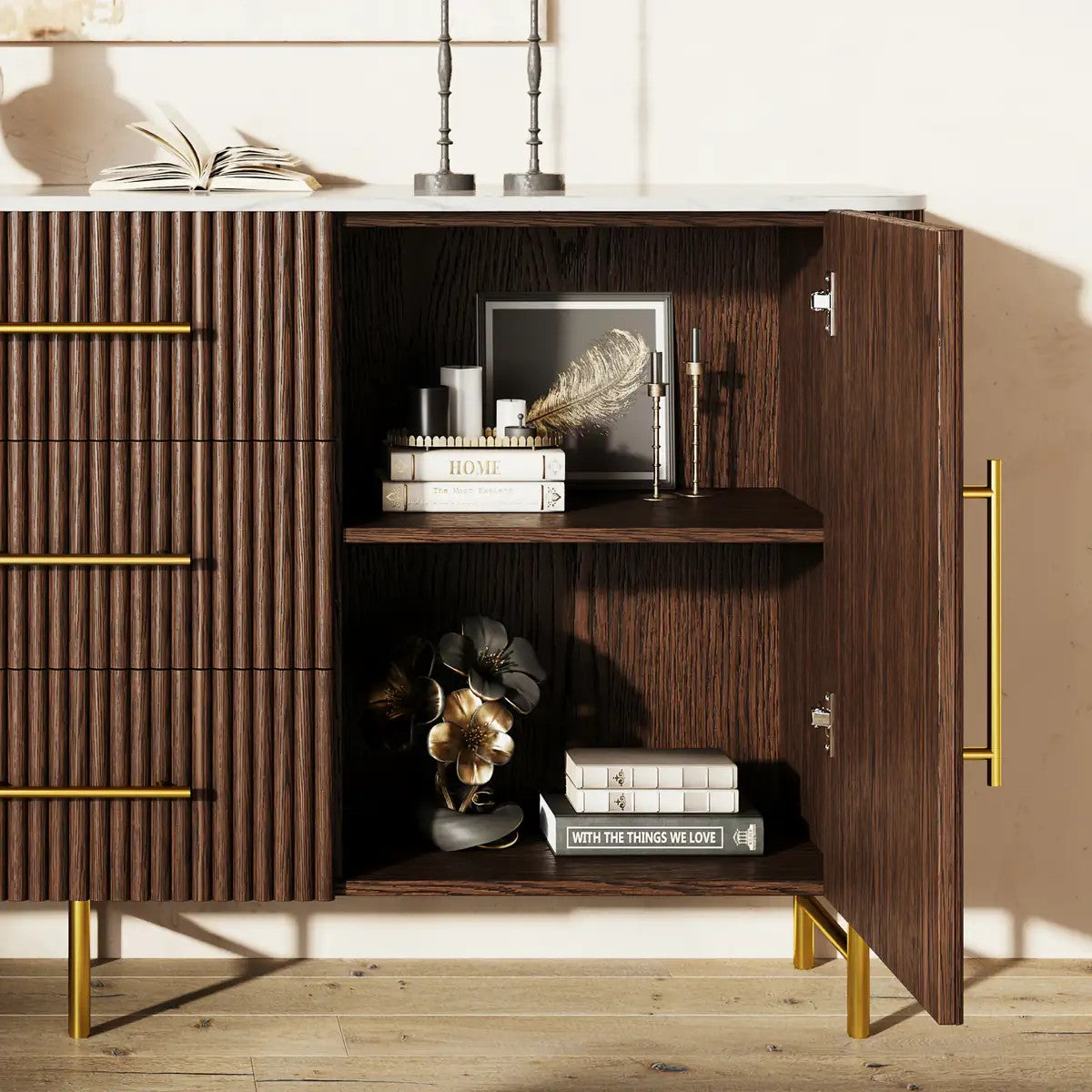 Cedar Oak Stone Sideboard With Drawers For Dining Room