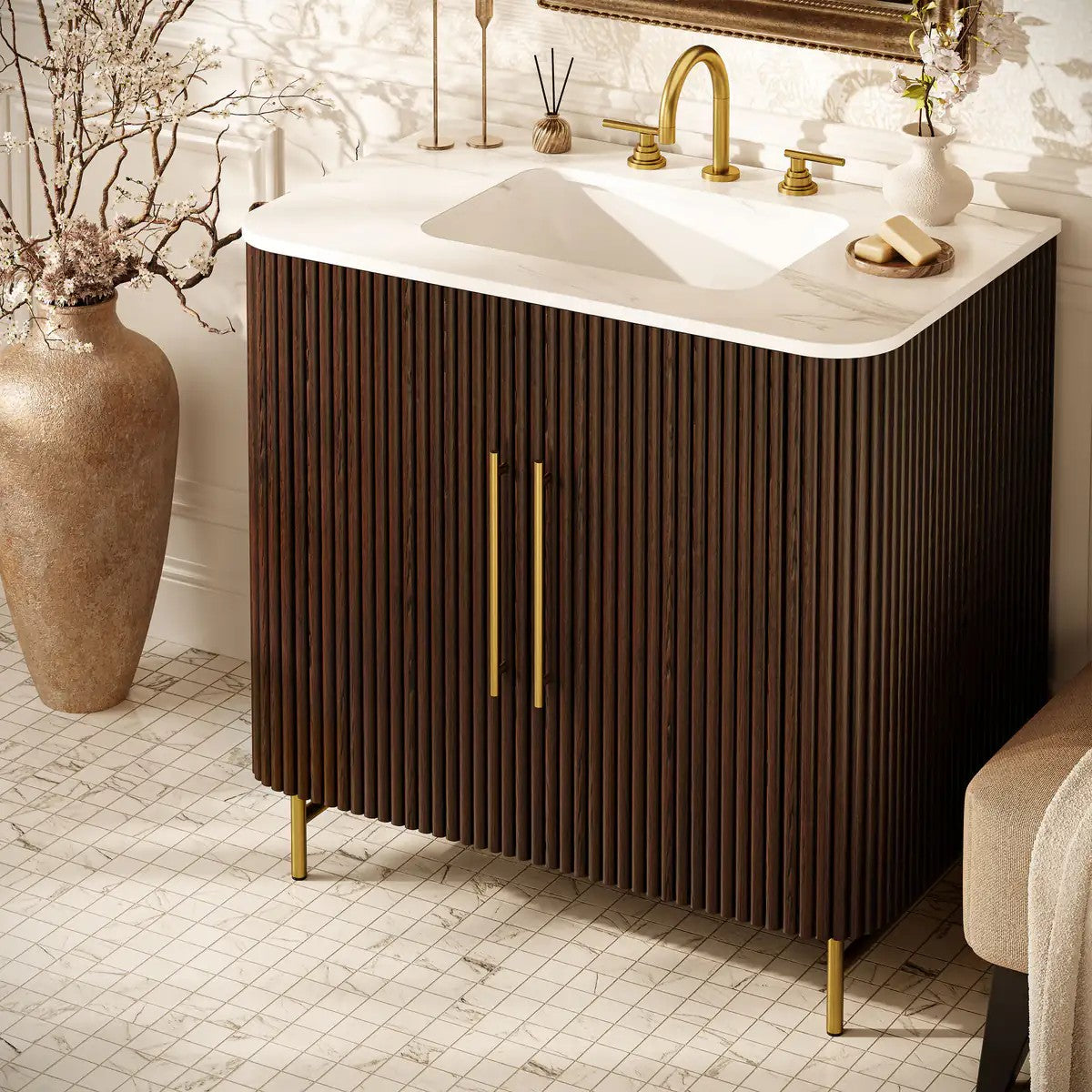 Cedar Oak Stone Bathroom Vanity 36“ with Sink for Bathroom