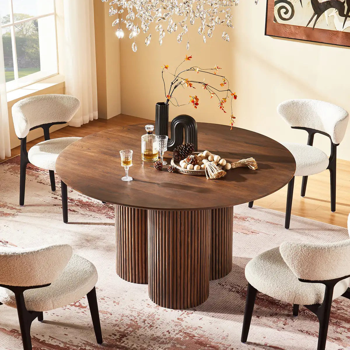 Cedar Oak Wood Dining Table 54"D For Living Room