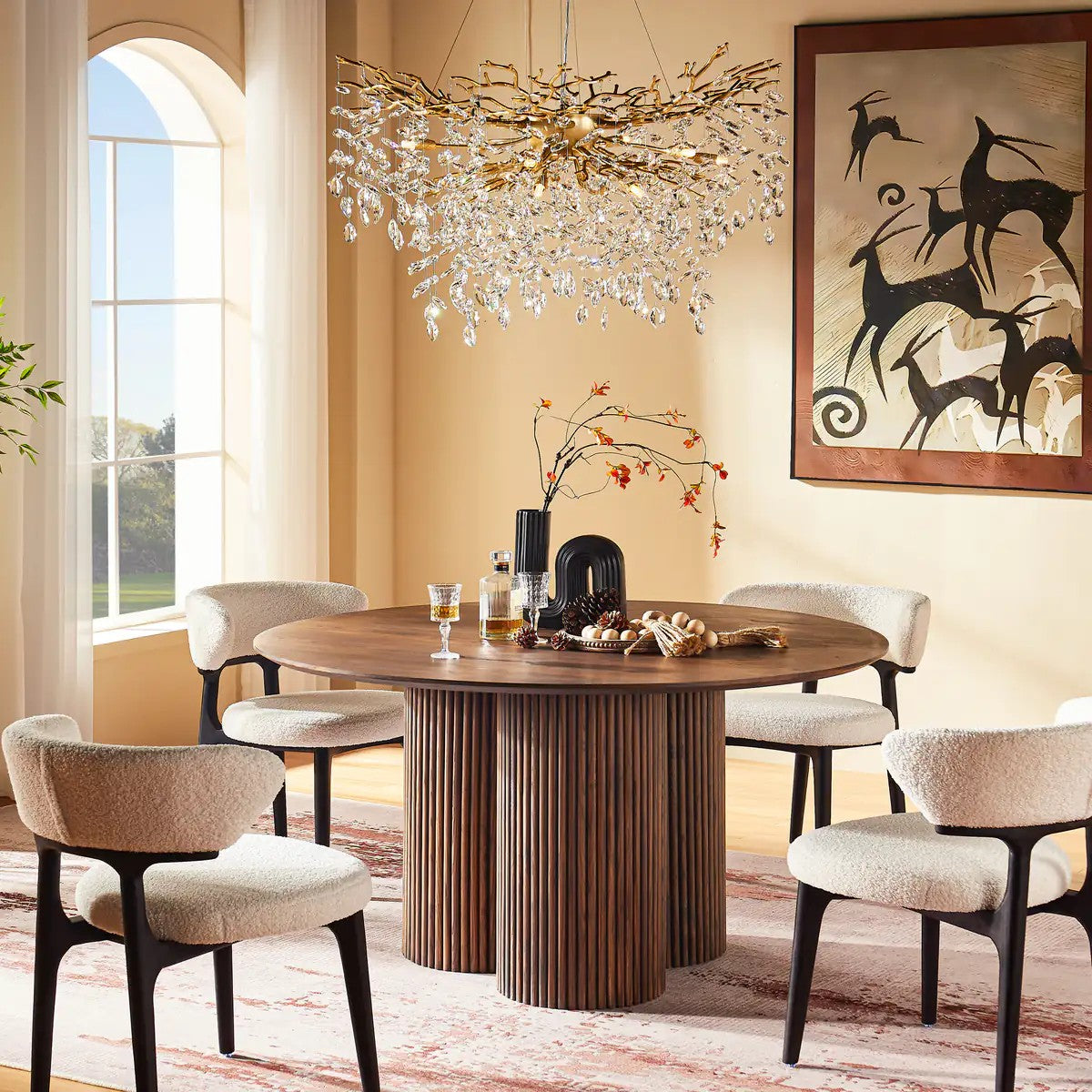 Cedar Oak Wood Dining Table 54"D For Living Room