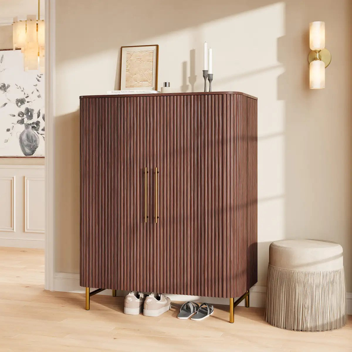 Cedar Oak Wood 2-Door Storage Cabinet 47"W For Entryway & Living Room