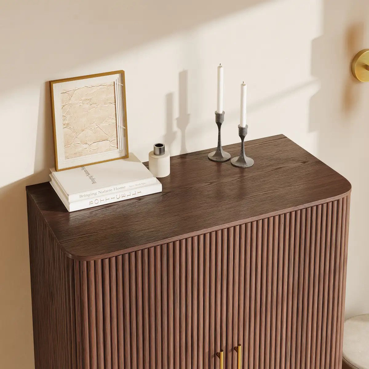 Cedar Oak Wood 2-Door Storage Cabinet 47"W For Entryway & Living Room