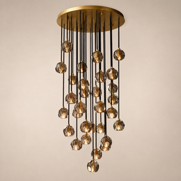 Celestine Smoke Crystal Glass Round Cluster Chandelier 40