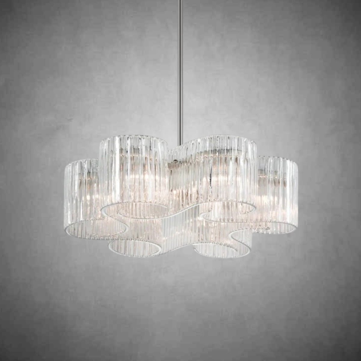 Riva 6 Light Organic Ribbed Glass Pendant Chandelier 27”D