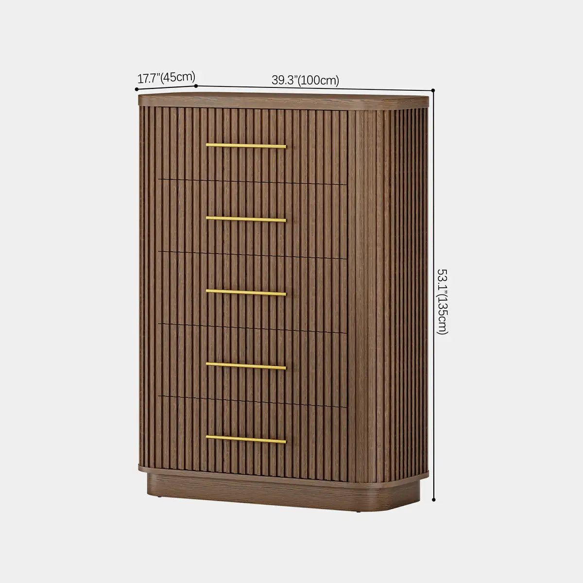 Rhea Solid Oak 5-Drawer Tall Dresser For Bedroom