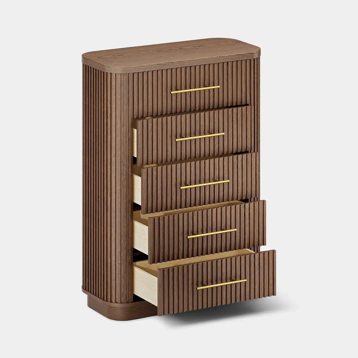 Rhea Solid Oak 5-Drawer Tall Dresser For Bedroom