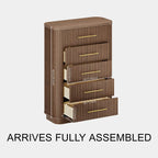 Rhea Solid Oak 5-Drawer Tall Dresser For Bedroom