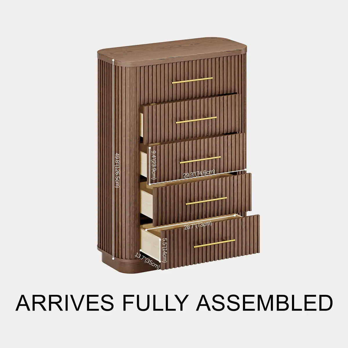 Rhea Solid Oak 5-Drawer Tall Dresser For Bedroom