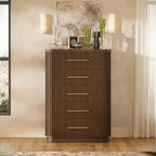 Rhea Solid Oak 5-Drawer Tall Dresser For Bedroom